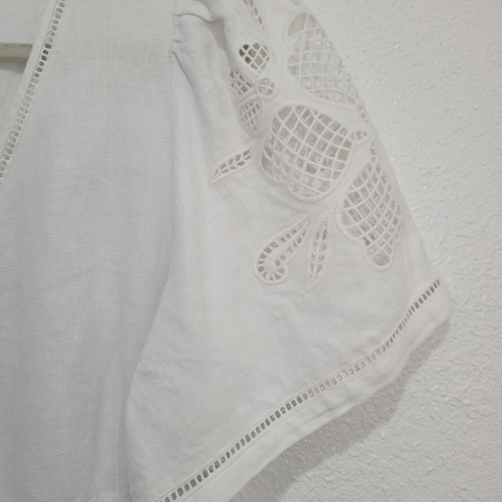 Madewell Cassie Button-Front Midi Dress in Embroidered Linen NWT S NQ631 White - Picture 7 of 10